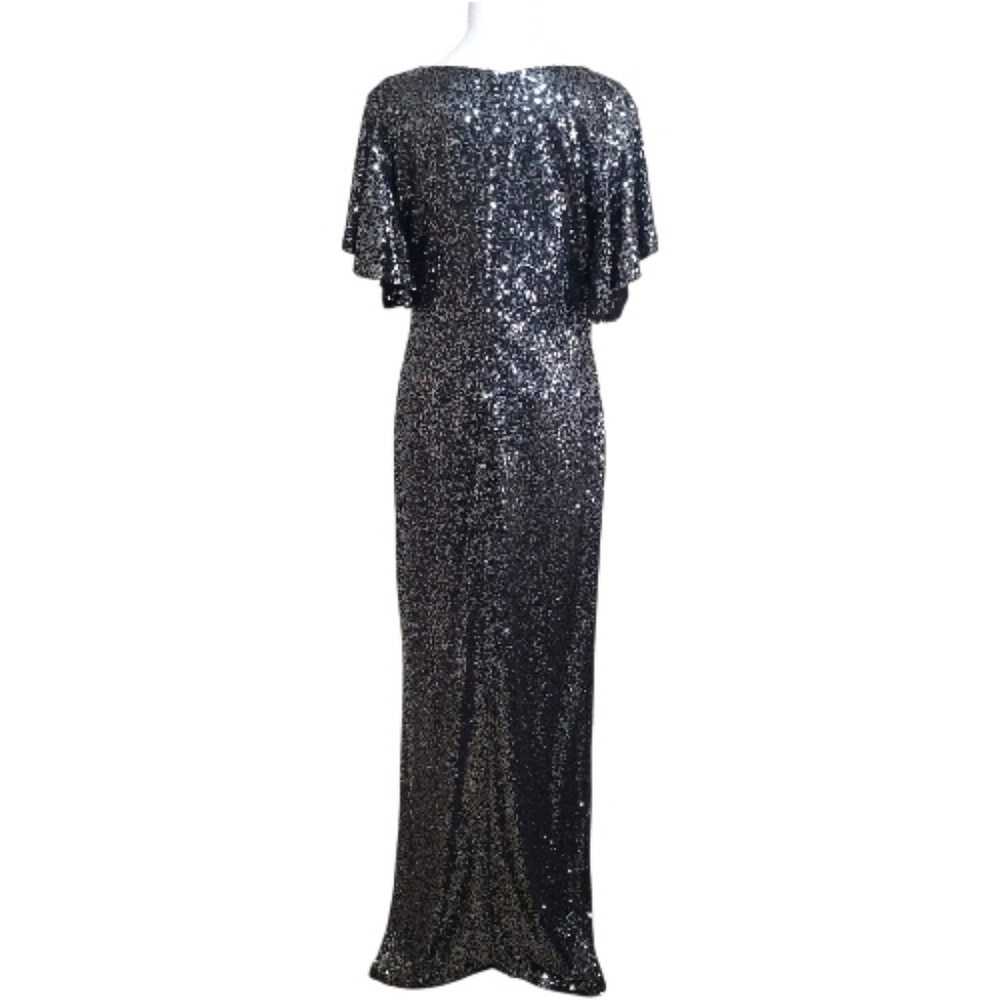 Marina Gunmetal Flutter Sleeve Sequined Formal Evening Dress, 14, Elegant, Party - Picture 8 of 14
